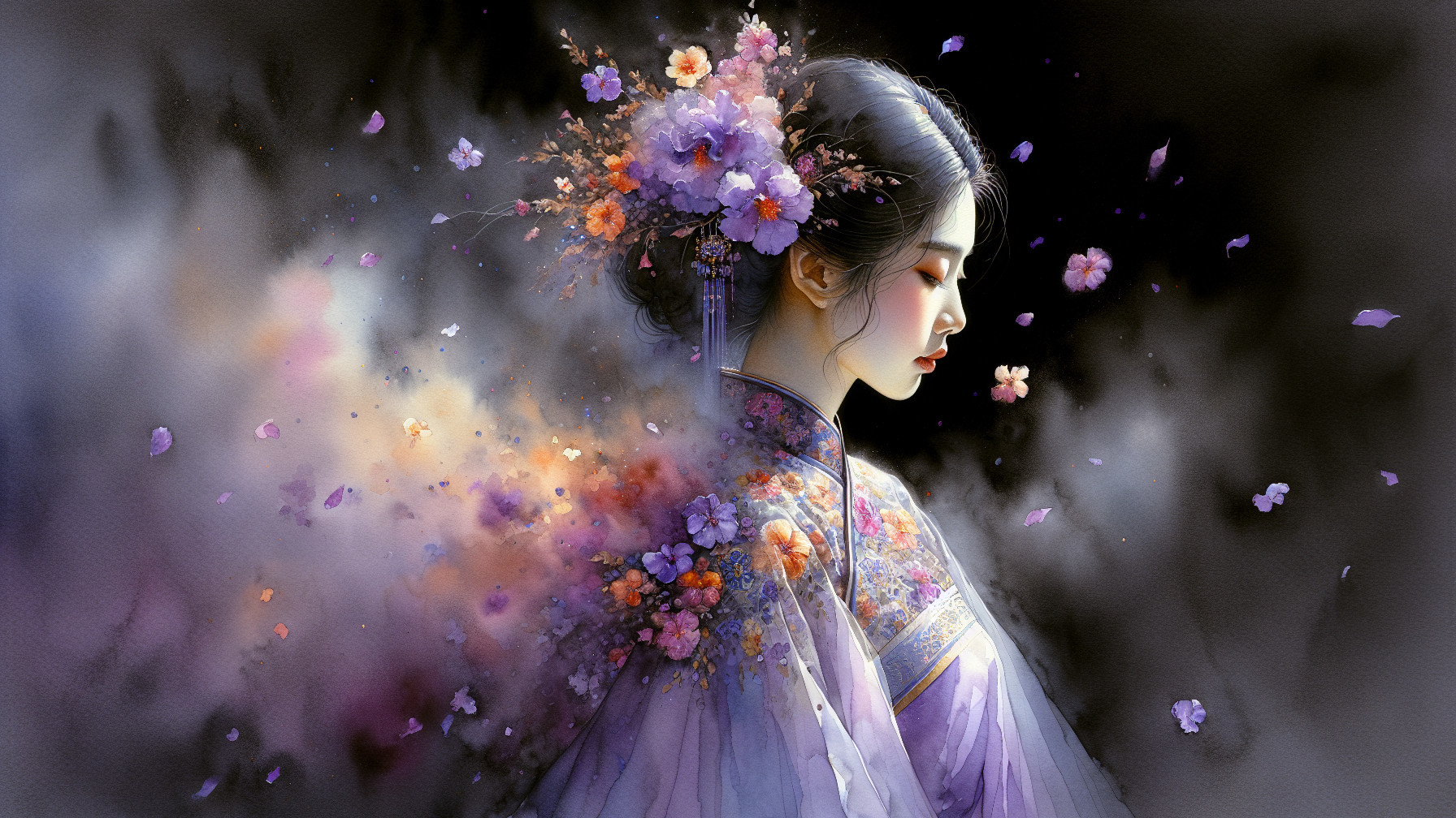 Serene Woman in Traditional Attire with Floral Headdress