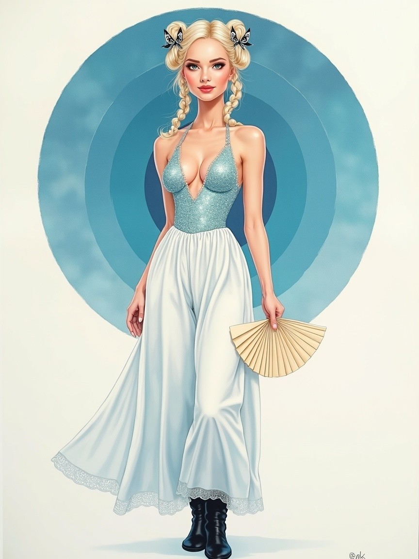 Stylish Figure in Blue Top and Flowing White Skirt