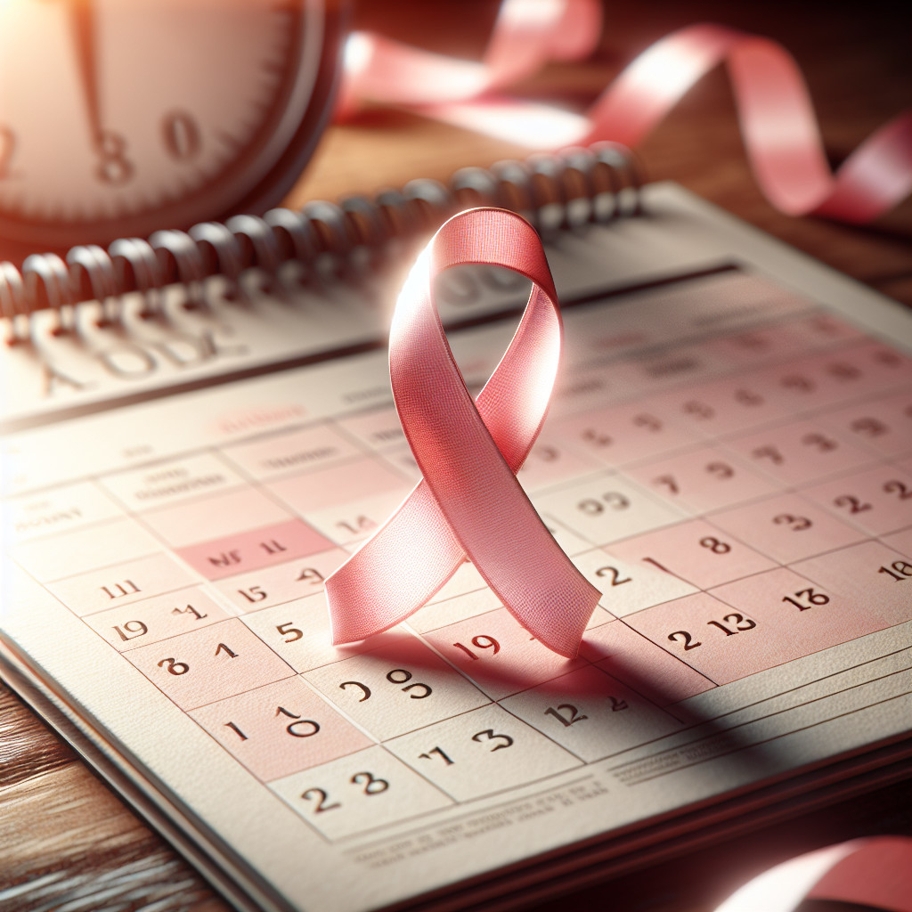 Close-up of October Calendar with Pink Ribbon Symbol