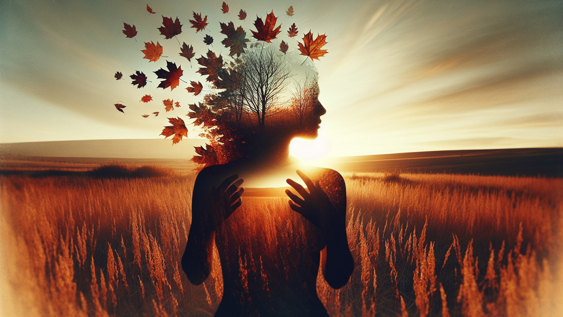 Silhouette of Woman Against Vibrant Sunset Landscape