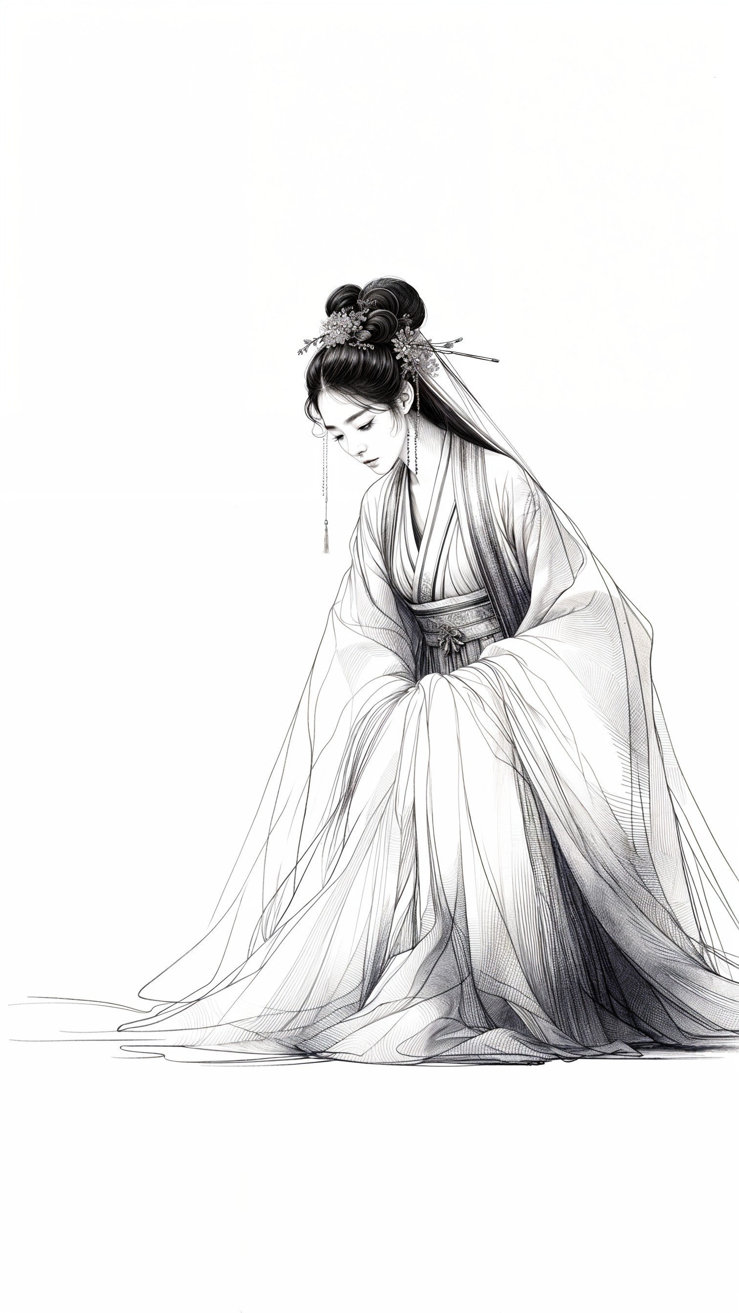 Elegant Figure in Traditional Garment with Intricate Details