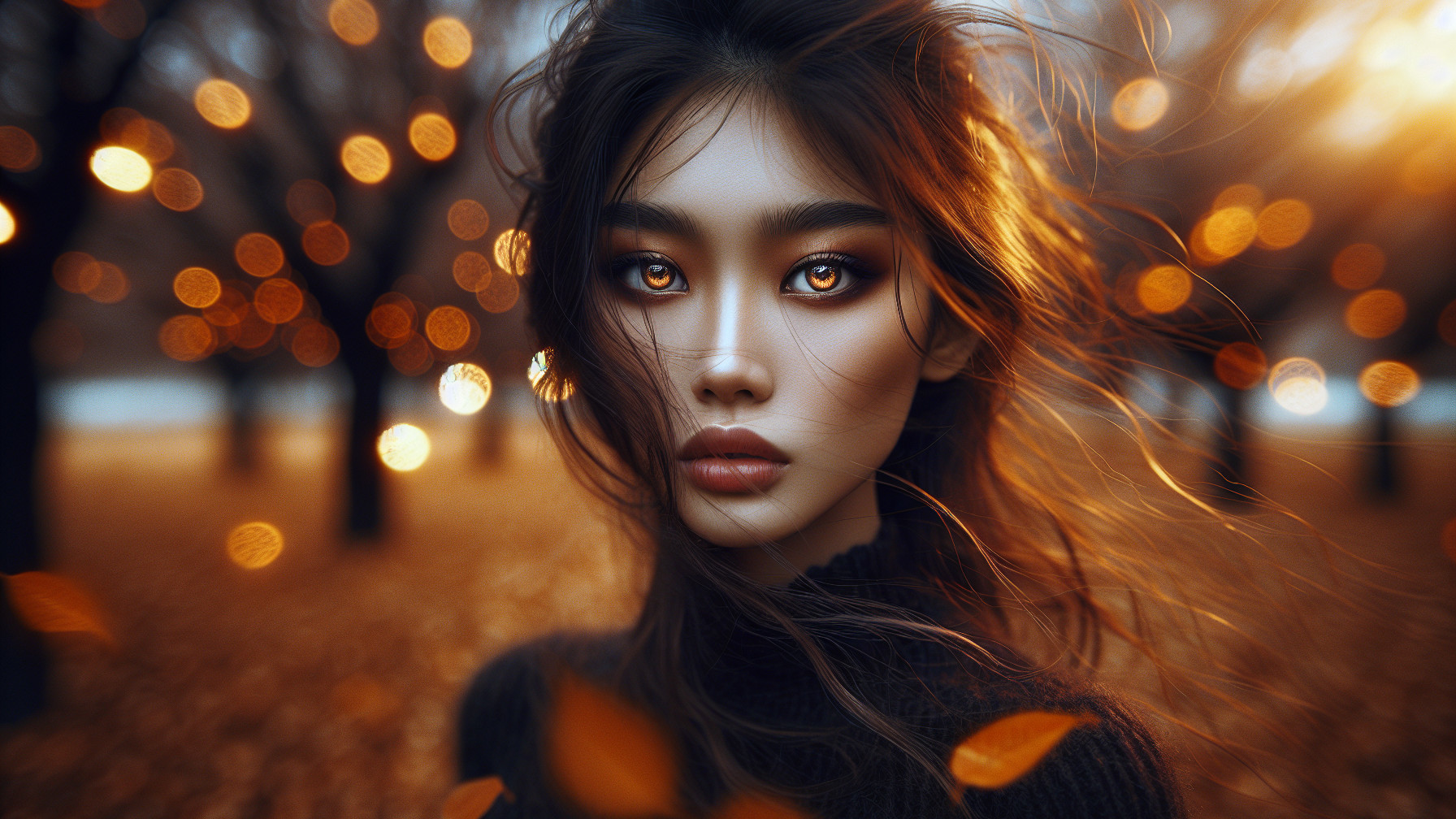 Close-Up Portrait of a Young Woman in Autumn Setting
