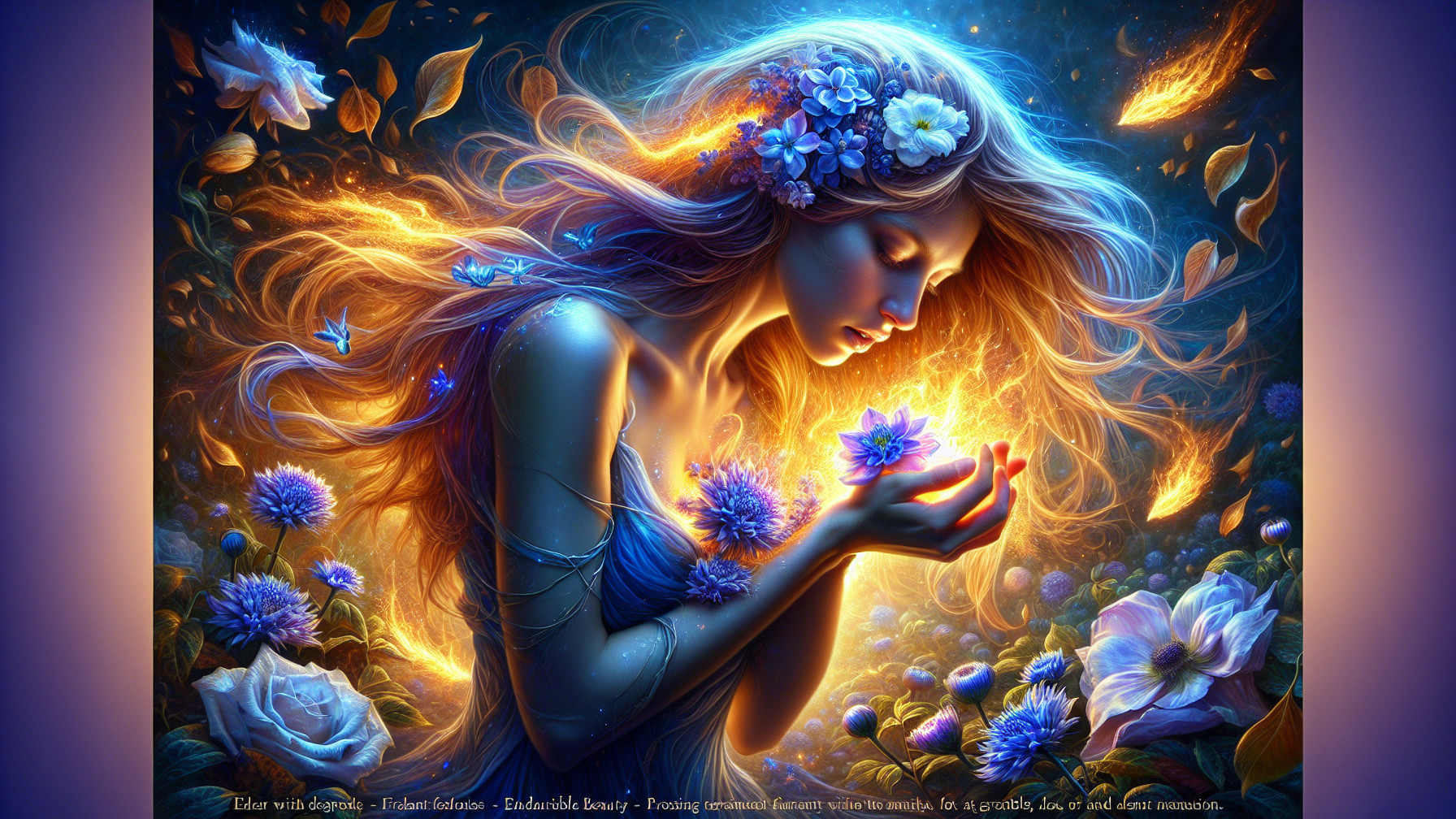 Mystical Woman Surrounded by Flowers and Light