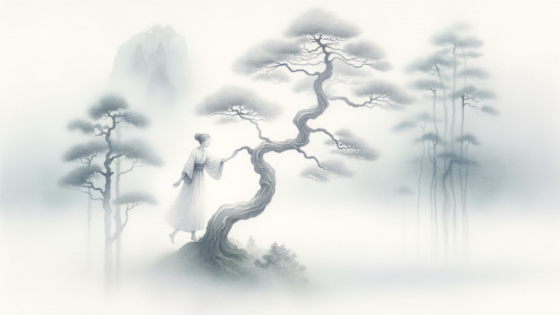 Serene Landscape with Figure and Ancient Tree