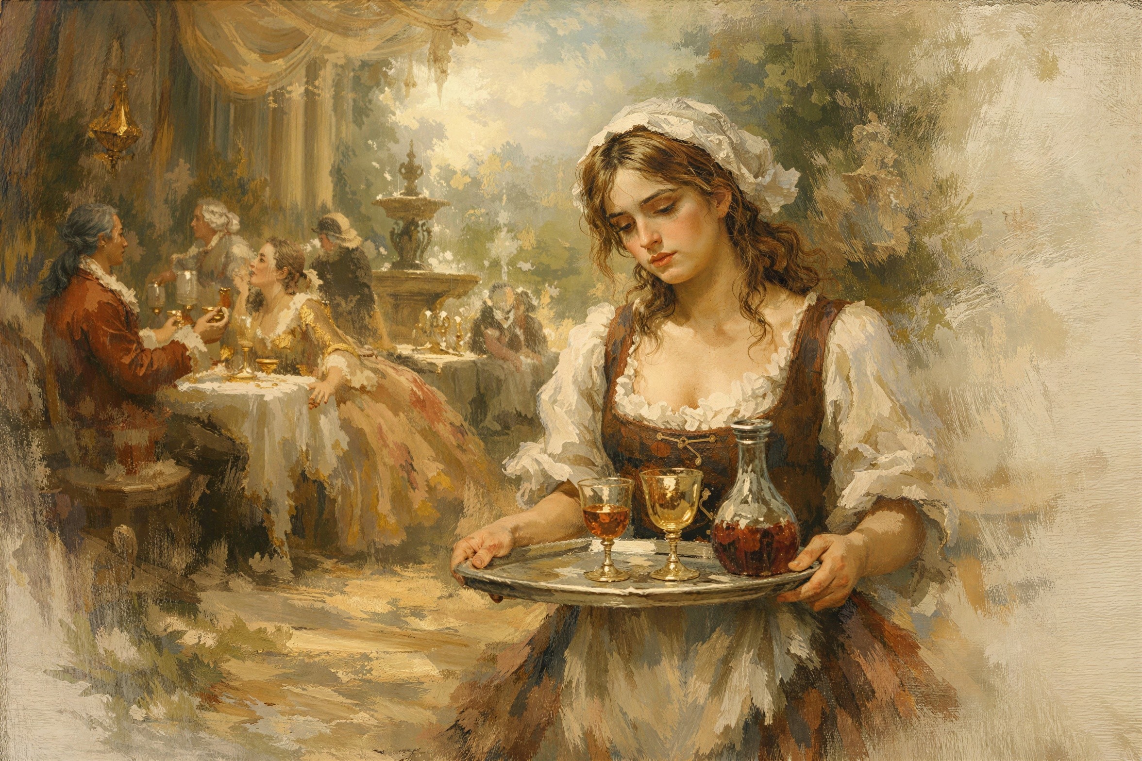 Young Woman with Wine in Outdoor Dining Scene