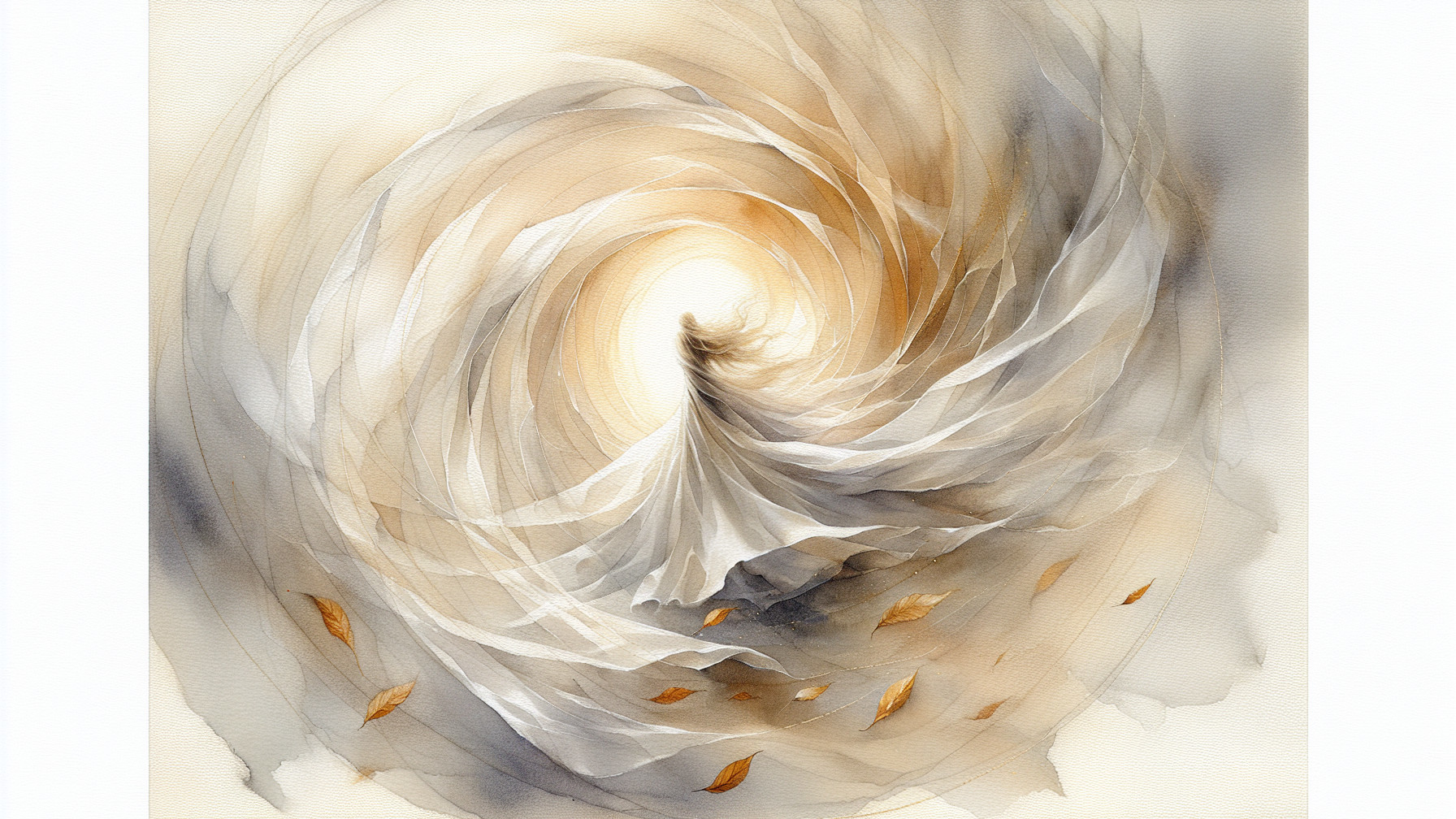 Graceful figure in white dress amidst soft hues