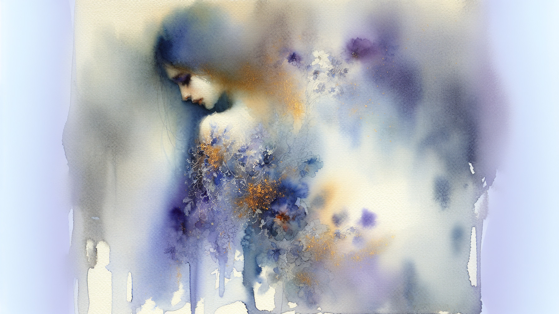 Watercolor Portrait of a Woman with Floral Motifs