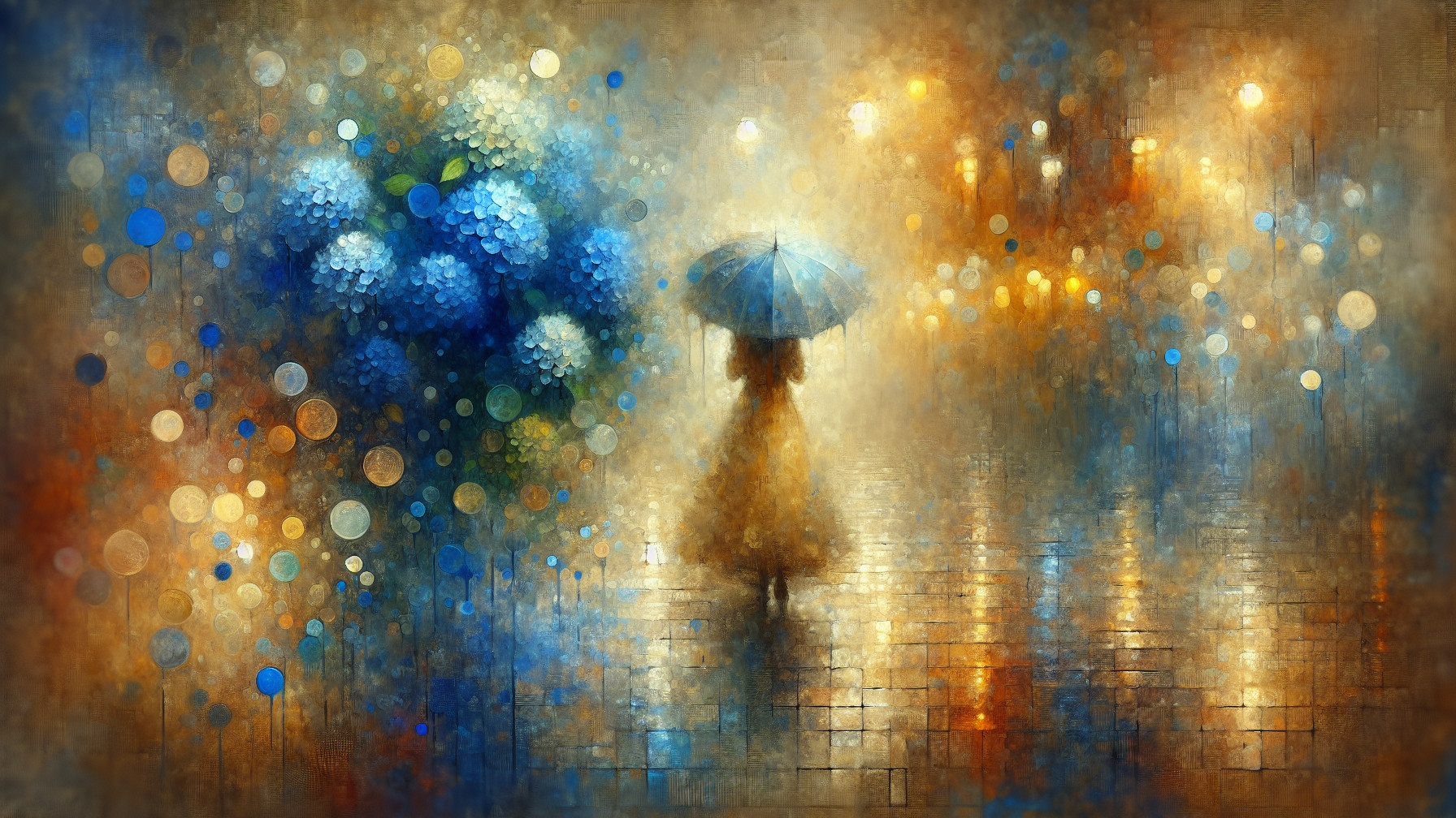 Impressionistic Scene of a Figure with Umbrella