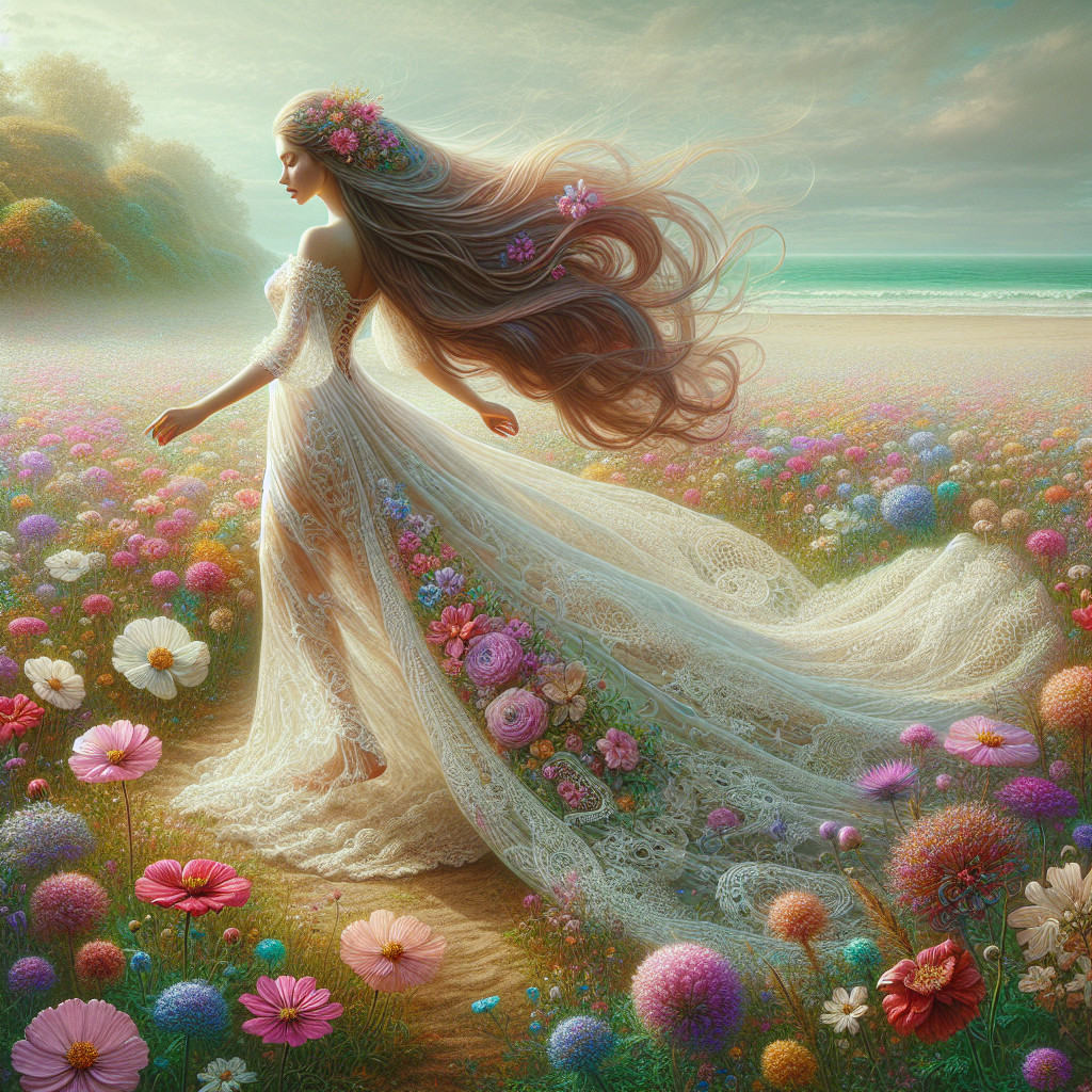 Woman Walking in a Vibrant Flower Field