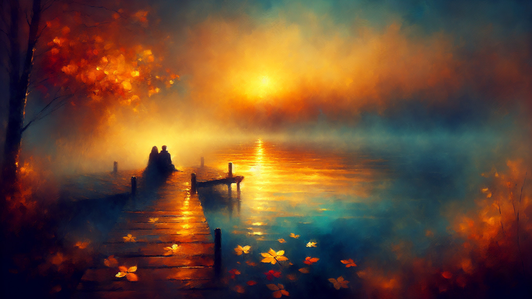 Serene Lakeside Sunset with Autumn Foliage