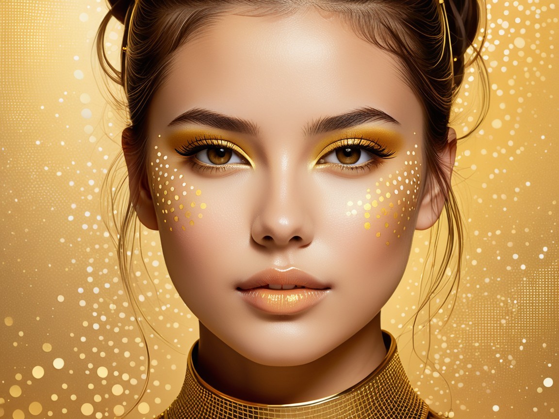 Close-up Portrait of a Young Woman with Golden Accents