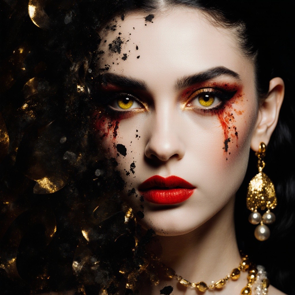Portrait of a Woman with Dramatic Makeup and Jewelry
