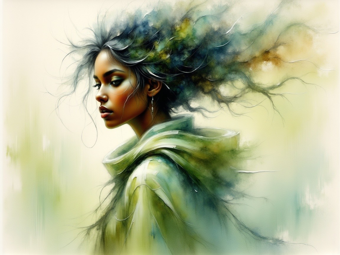 Portrait of a Young Woman with Abstract Background