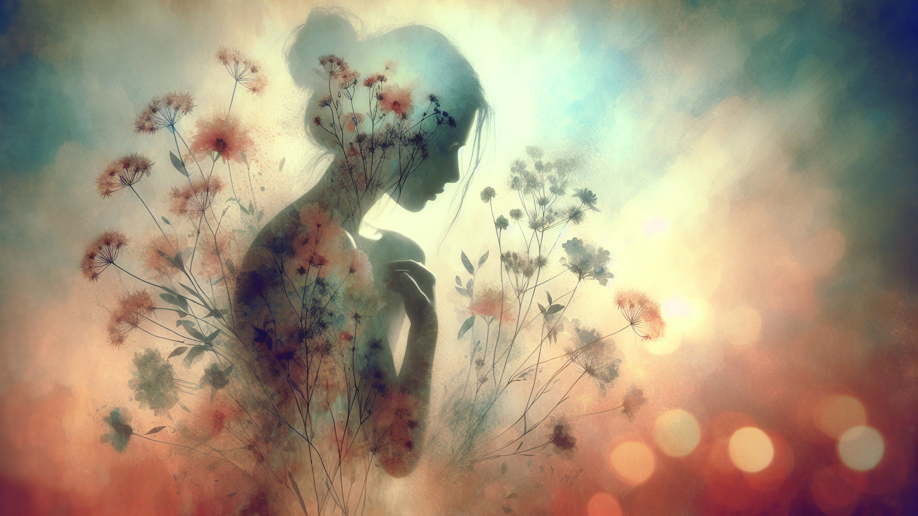 Silhouette of a woman in vibrant, dreamy colors