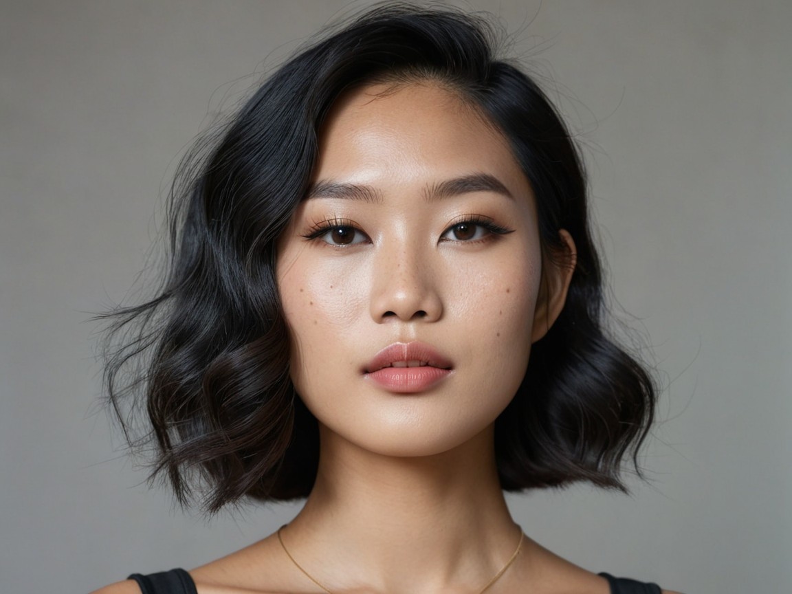 Close-Up Portrait of a Young Woman with Wavy Bob