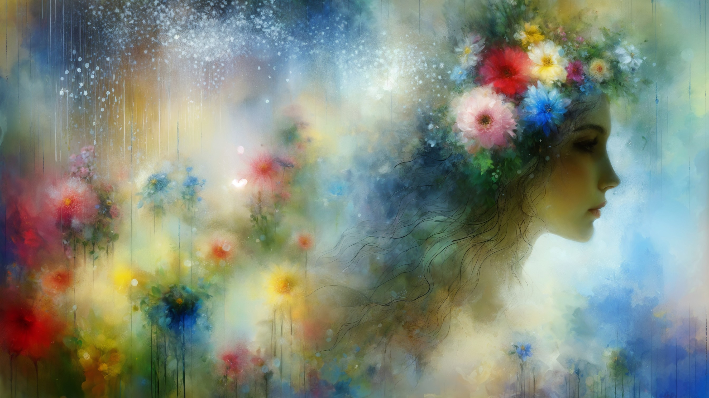 Ethereal Portrait of Woman with Floral Adornments