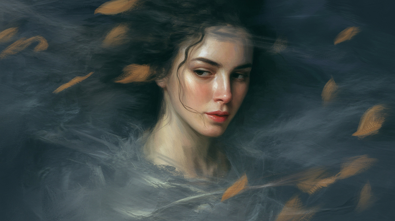 Portrait of a Woman in Mist and Autumn Leaves