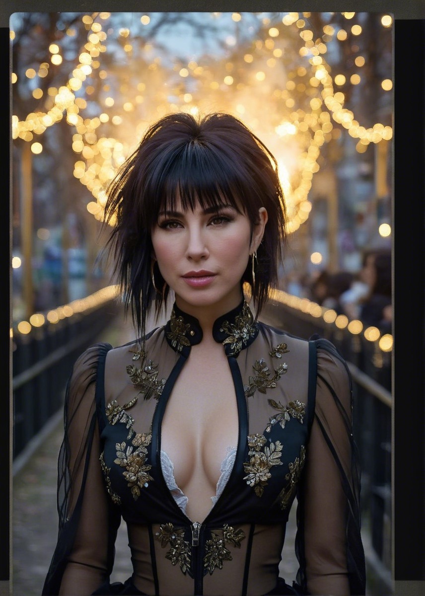 Elegant Woman in Black Outfit with Floral Embroidery