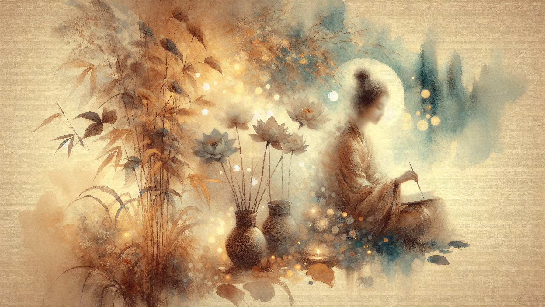 Watercolor Scene of Contemplation and Tranquility
