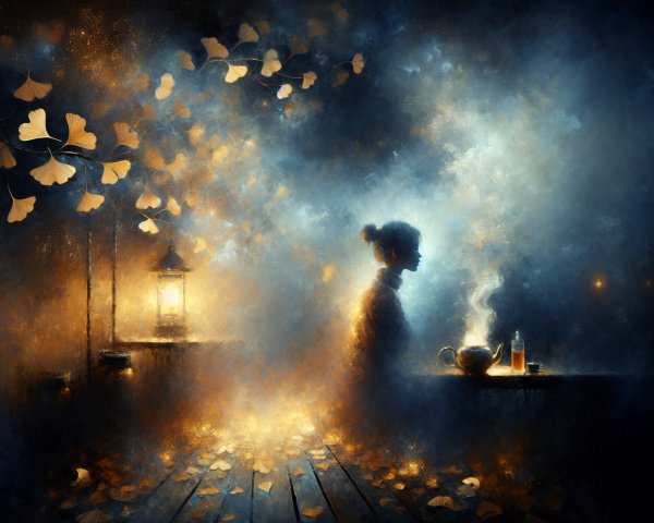 Silhouetted Figure in Dreamlike Autumn Scene