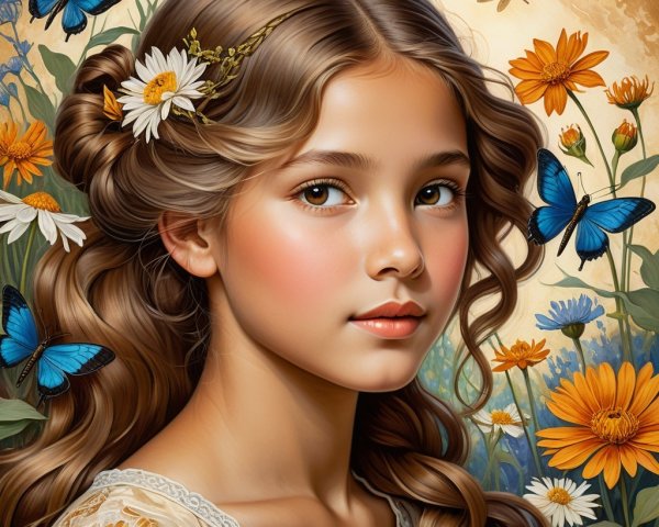 Portrait of a Young Girl Amid Colorful Wildflowers