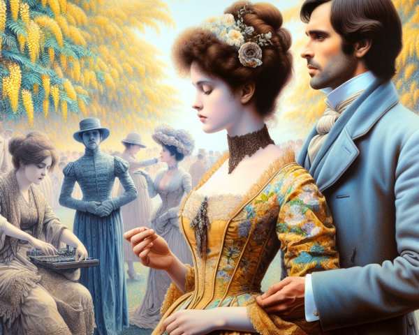 Romantic Victorian Scene in a Lush Garden Setting