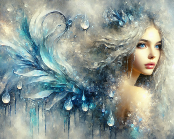 Mystical Portrait of a Young Woman with Silver Hair