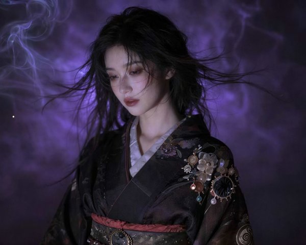 Elegant Portrait of a Young Woman in Kimono