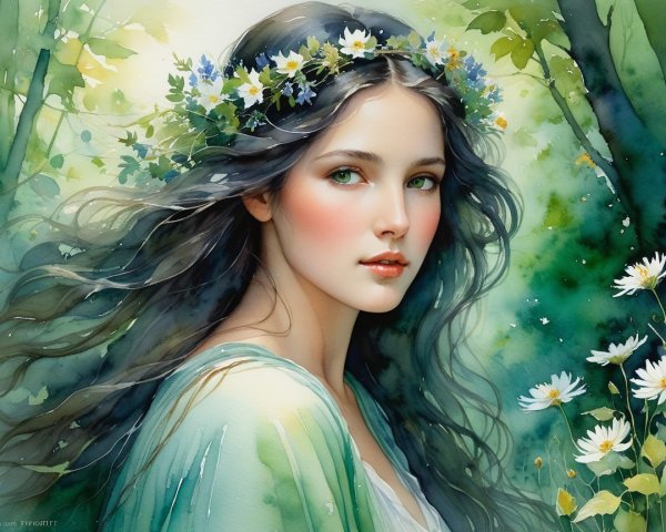 Serene Portrait of Young Woman in Floral Crown