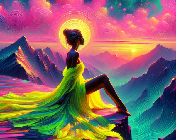 Silhouette of a woman on a cliff at sunset