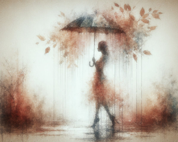Watercolor Silhouette of Woman with Umbrella