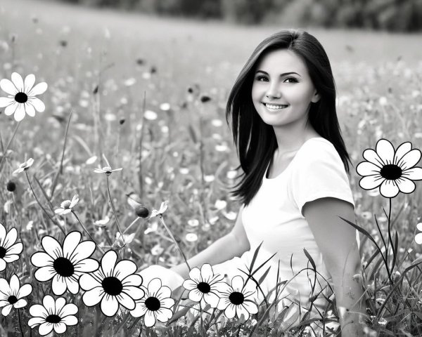 Young Woman in Vibrant Wildflower Field Scene