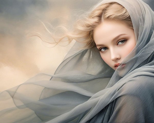 Ethereal Beauty of a Young Woman in Translucent Fabric