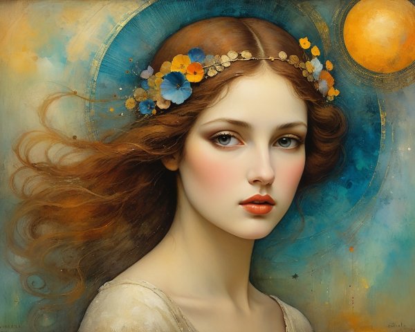 Portrait of a Young Woman with Celestial Background