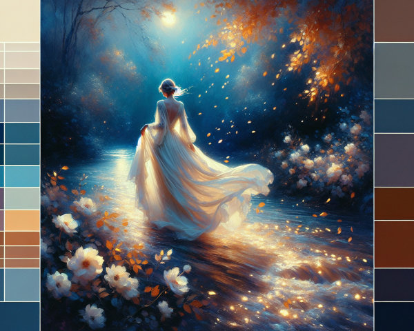 Woman in White Dress by Shimmering Waterway