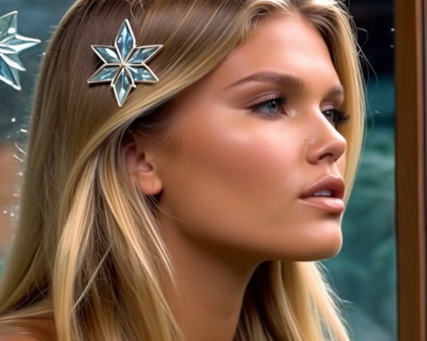 Young Woman with Blonde Hair and Star Hairpin