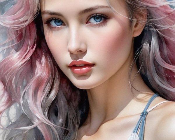 Portrait of a Young Woman with Pink and Silver Hair