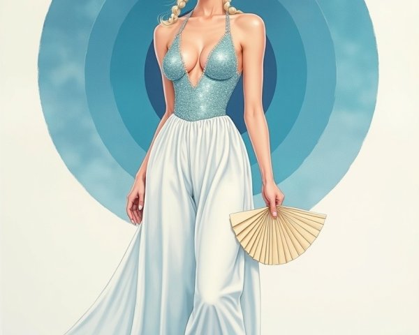 Stylish Figure in Blue Top and Flowing White Skirt