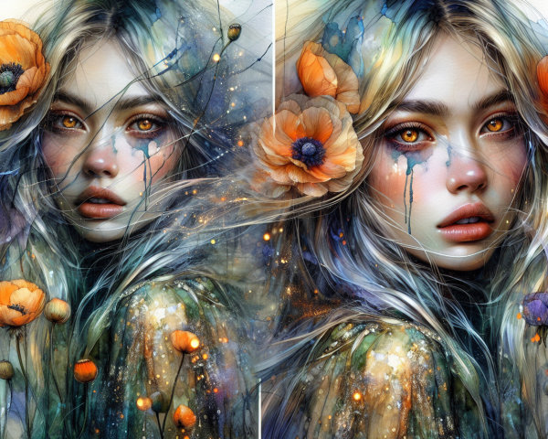 Portrait of a Young Woman with Vibrant Poppies