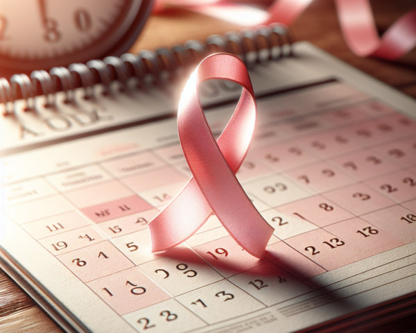 Close-up of October Calendar with Pink Ribbon Symbol
