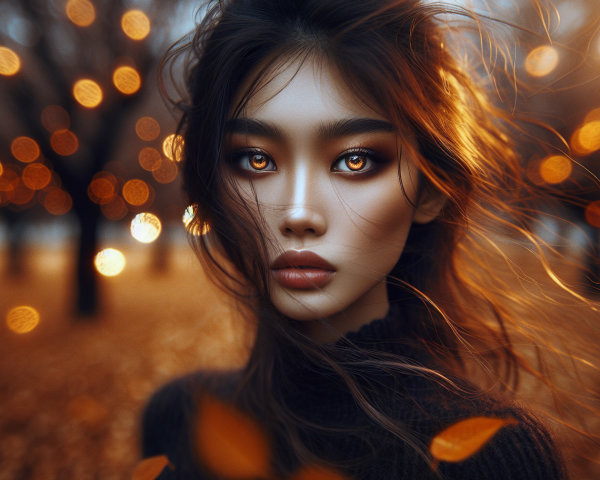 Close-Up Portrait of a Young Woman in Autumn Setting