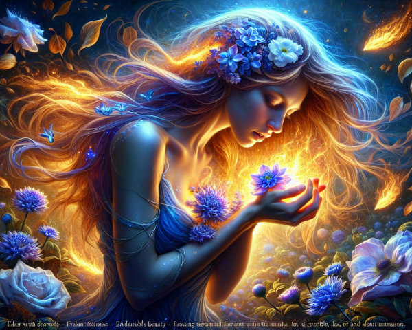 Mystical Woman Surrounded by Flowers and Light