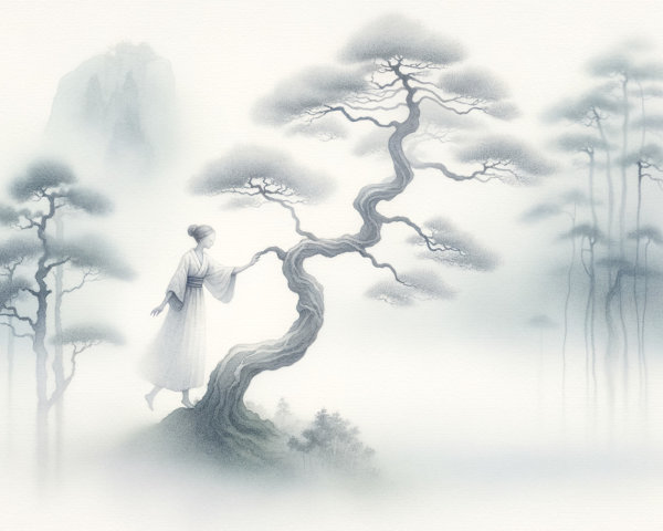 Serene Landscape with Figure and Ancient Tree