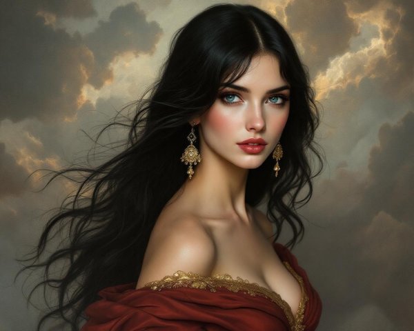 Portrait of a Young Woman in Elegant Red Gown