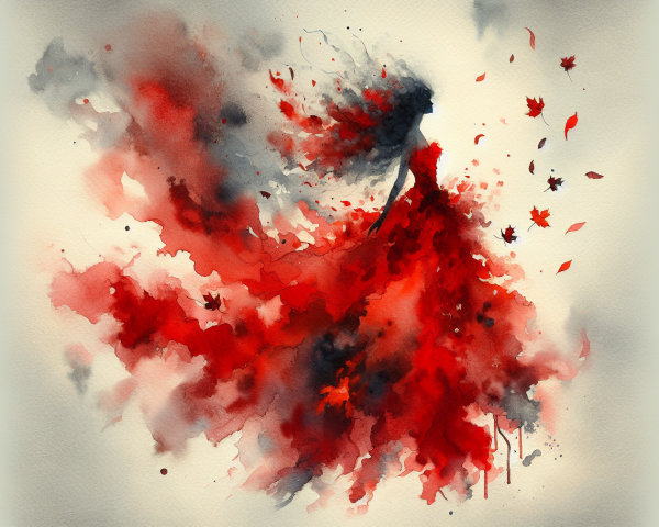 Watercolor Painting of Flowing Figure with Leaves