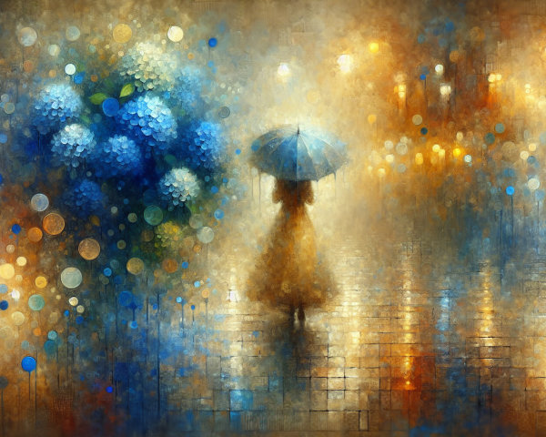 Impressionistic Scene of a Figure with Umbrella