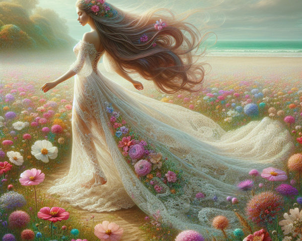 Woman Walking in a Vibrant Flower Field