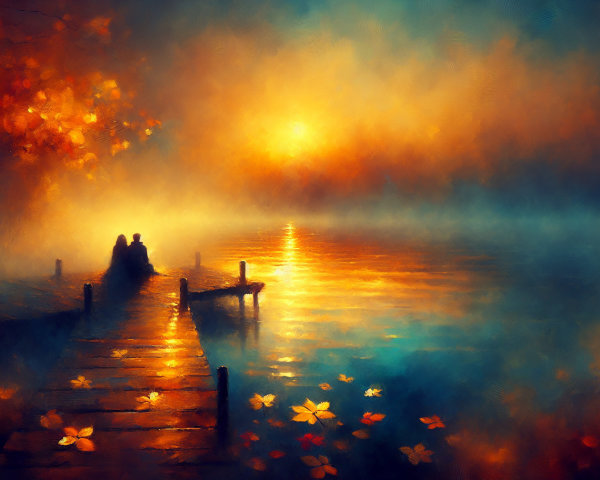 Serene Lakeside Sunset with Autumn Foliage