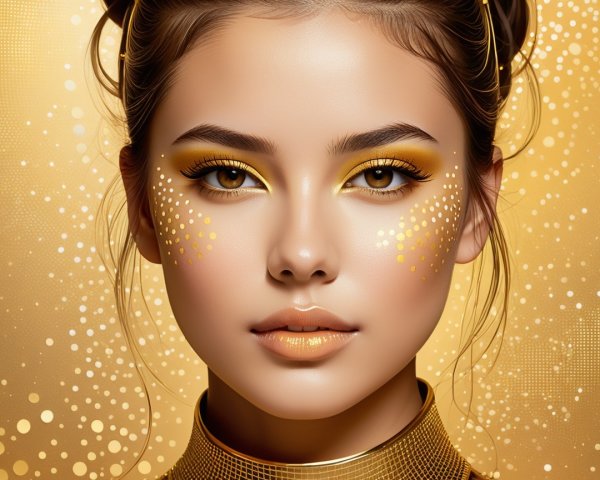 Close-up Portrait of a Young Woman with Golden Accents