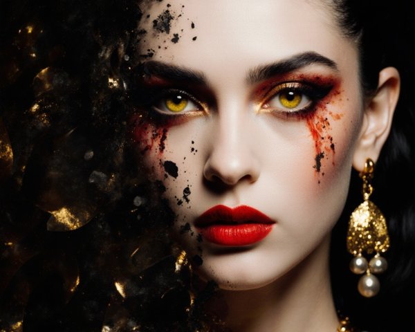 Portrait of a Woman with Dramatic Makeup and Jewelry